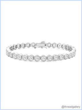 3mm Honeycomb CZ Tennis Bracelet Gold Plated Brass Spring Clasp, 7 Inch